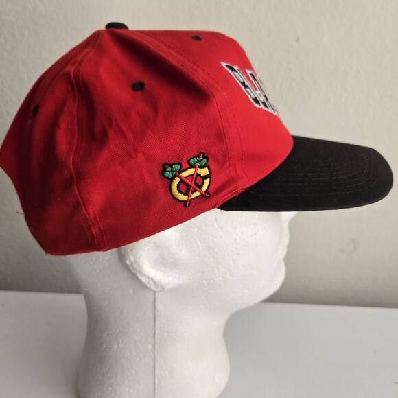 Vintage Chicago Blackhawks ANNCO‎ Snapback Hat Cap Embroidered Red Black Arrow - Picture 5 of 9